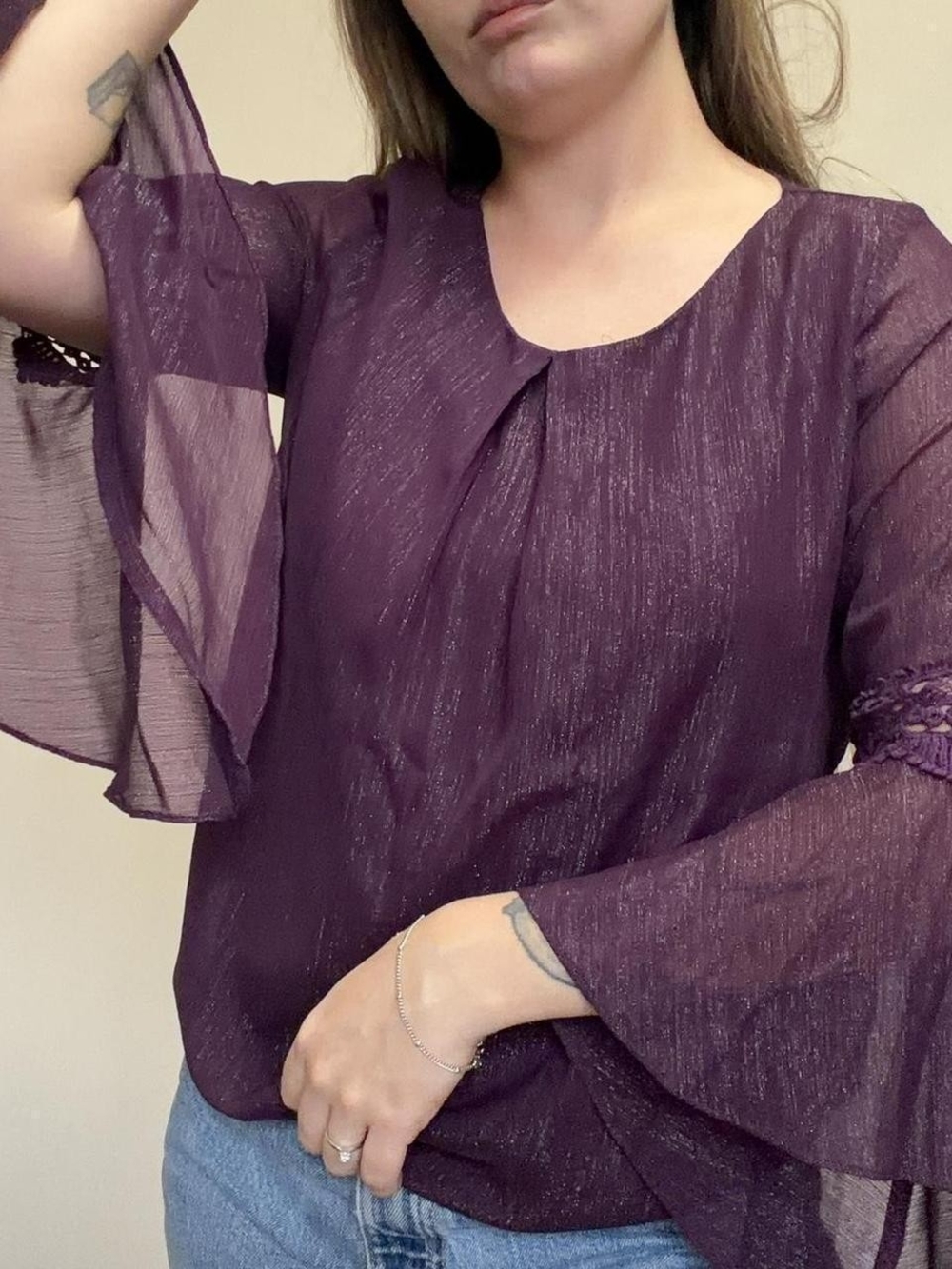 Purple Sheer Bell Sleeve Blouse Size M Whimsigoth